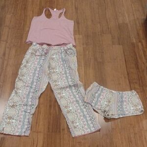 Pink Tank Top and Patterned Pajama Set